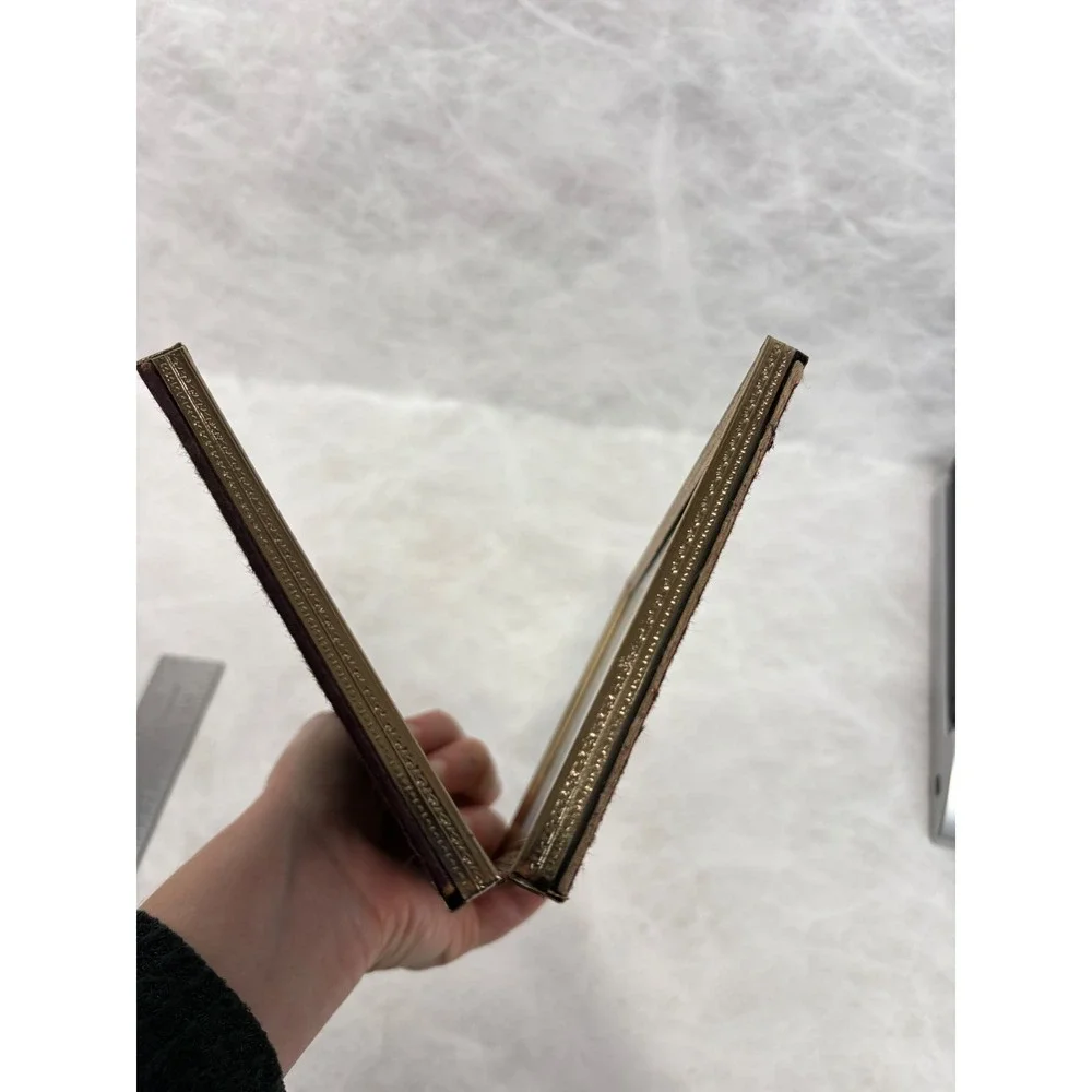 Vintage Gold Metal Glass Double Picture Frame Folding Hinged 5x7 Tabletop Decor